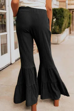 Black Cotton Tiered Ruffle Flare Pants