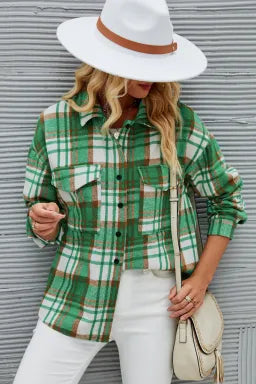 Kelly Green Plaid Button Up Shacket