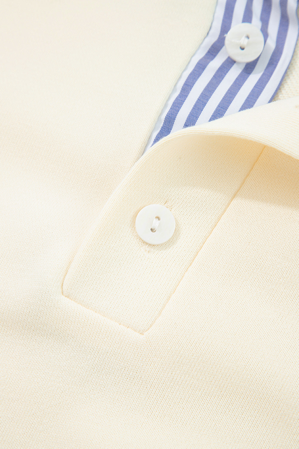 White Striped Ruffle Button Neck Pullover Sweatshirt Shewin