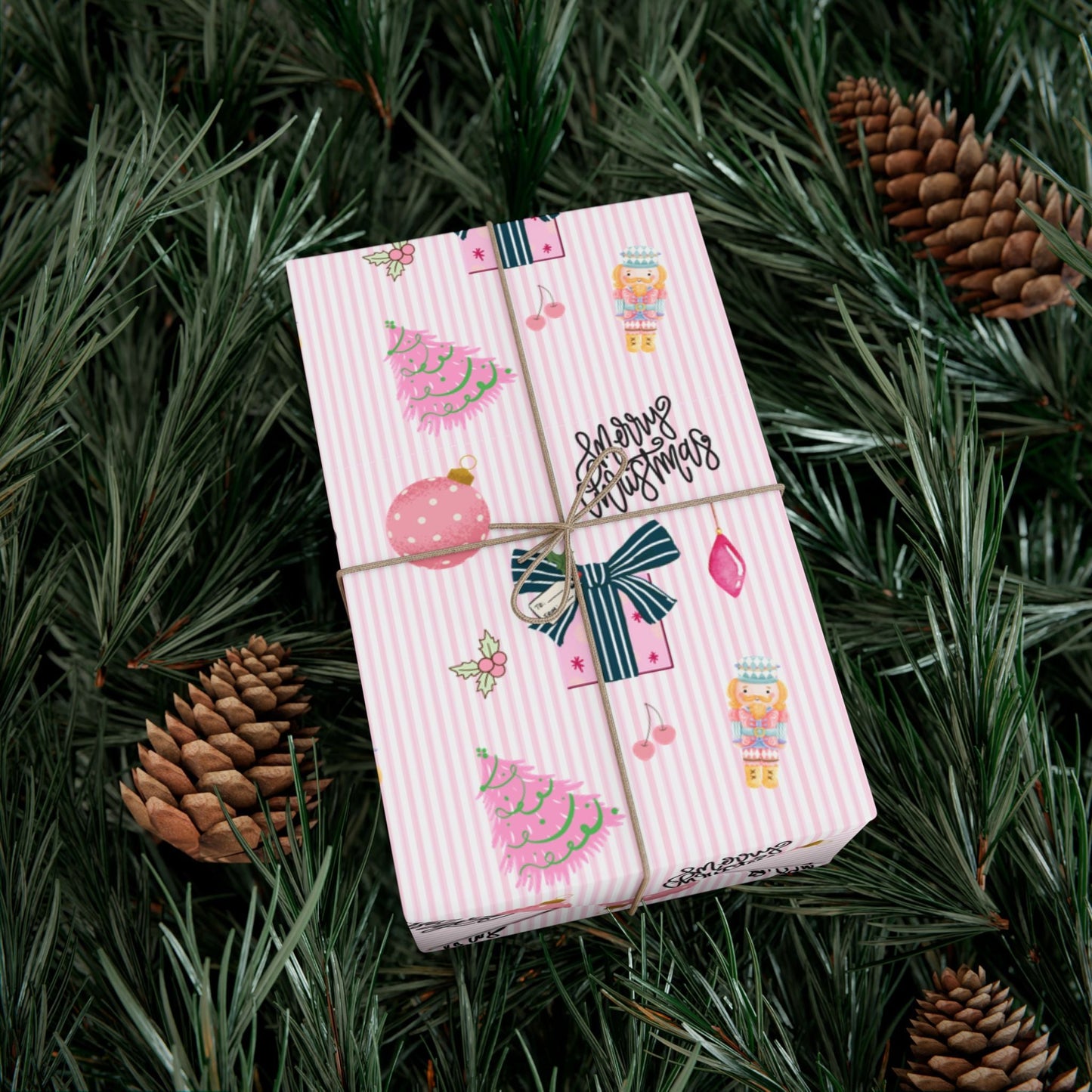 Pink Preppy Christmas Gift Wrap Printify