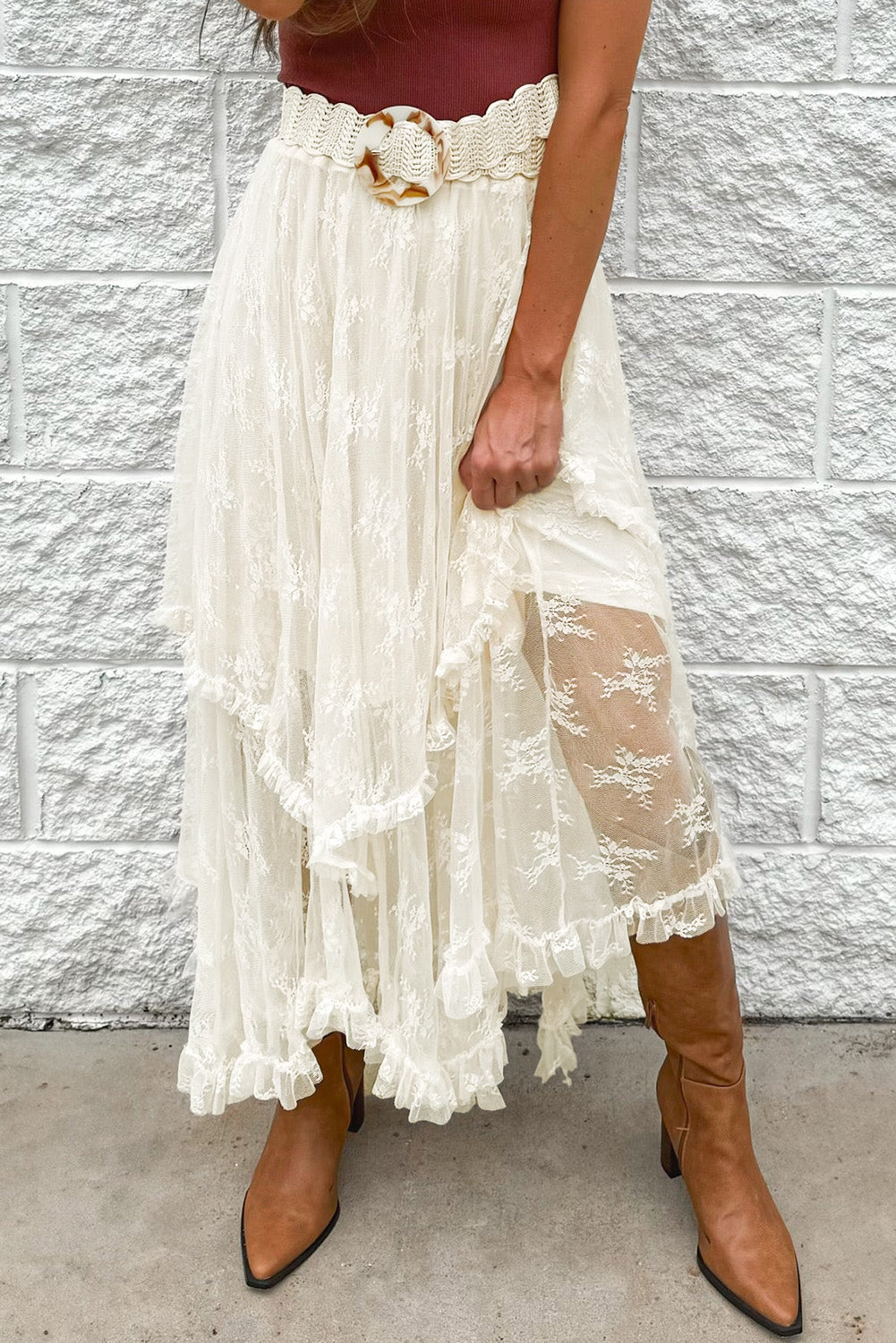 Lace Tiered Midi Skirt - Greta Bean & Co.
