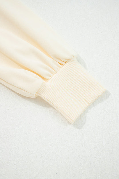 White Striped Ruffle Button Neck Pullover Sweatshirt Shewin