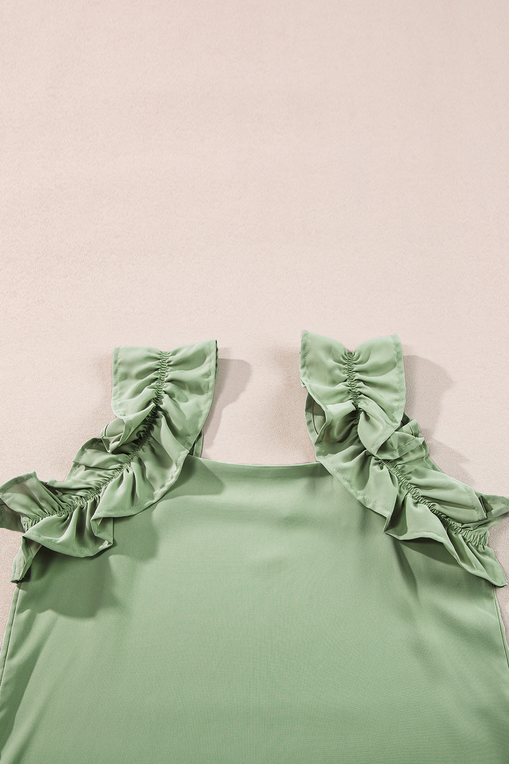 Smoke Green Plain Ruffle Trim Sleeveless Blouse