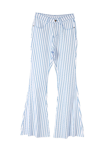 White High Waist Striped Print Flared Pants