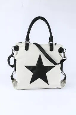 Beige Star Pattern Canvas Tote/Purse