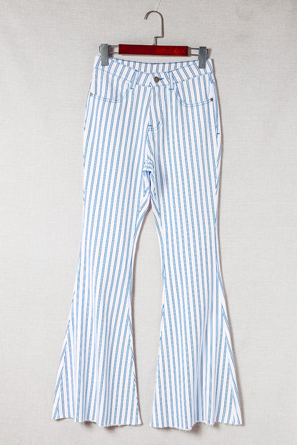 White High Waist Striped Print Flared Pants