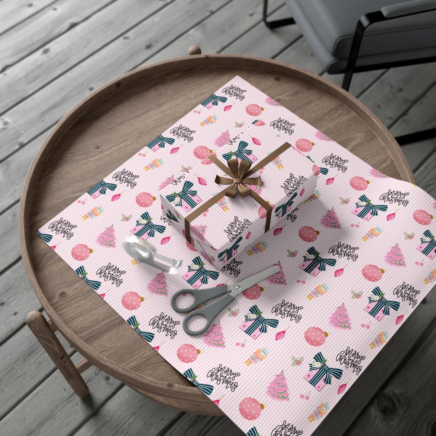 Pink Preppy Christmas Gift Wrap Printify
