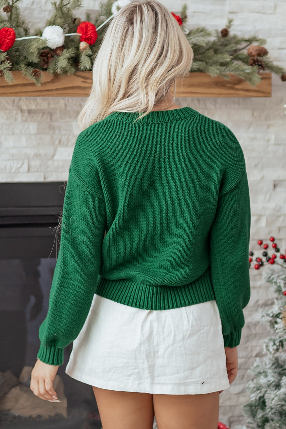 Evergreen Plaid Bow Graphic Christmas Sweater Dear-Lover Dropshipping