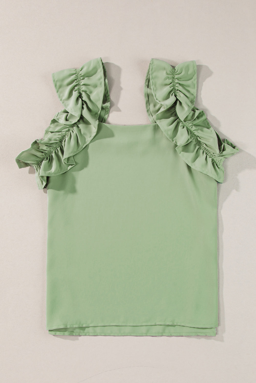 Smoke Green Plain Ruffle Trim Sleeveless Blouse