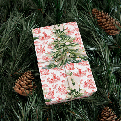 Vintage Red Toile Christmas Wrapping Paper Printify