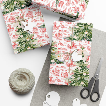 Vintage Red Toile Christmas Wrapping Paper Printify