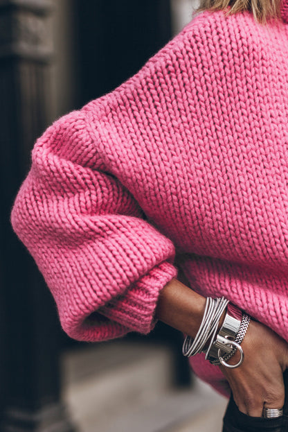 Rose Red Chunky Turtle Neck Sweater****