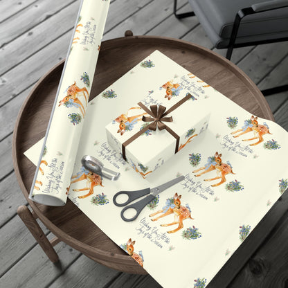 Chinoiserie Christmas Deer Wrapping Paper Rolls, Holiday Gift Packaging, Festive Xmas Patterns, Vintage Woodland Printify