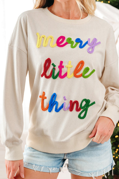 Beige merry little thing Corded Letter Graphic Ribbed Loose Sweatshirt Dear-Lover Dropshipping