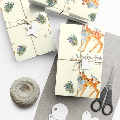 Chinoiserie Christmas Deer Wrapping Paper Rolls, Holiday Gift Packaging, Festive Xmas Patterns, Vintage Woodland Printify