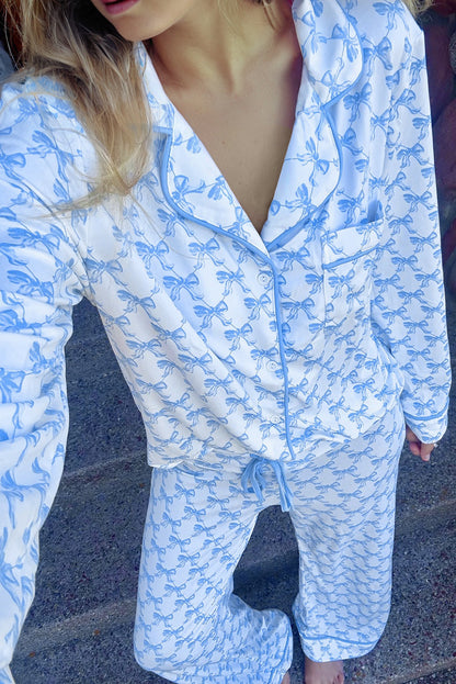 Sky Blue Bow Print Soft Pajama Set Dear-Lover Dropshipping