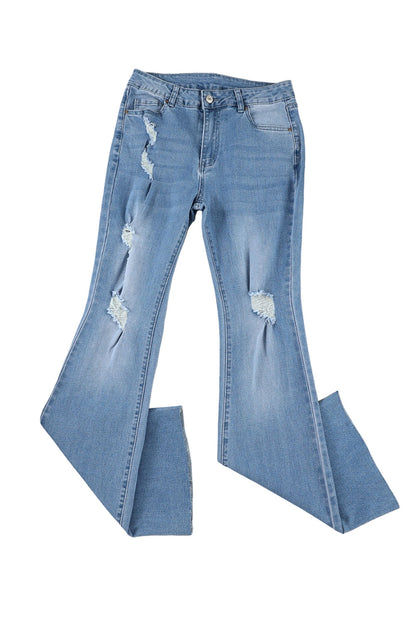 Sky Blue Dark Wash Mid Rise Flare Jeans