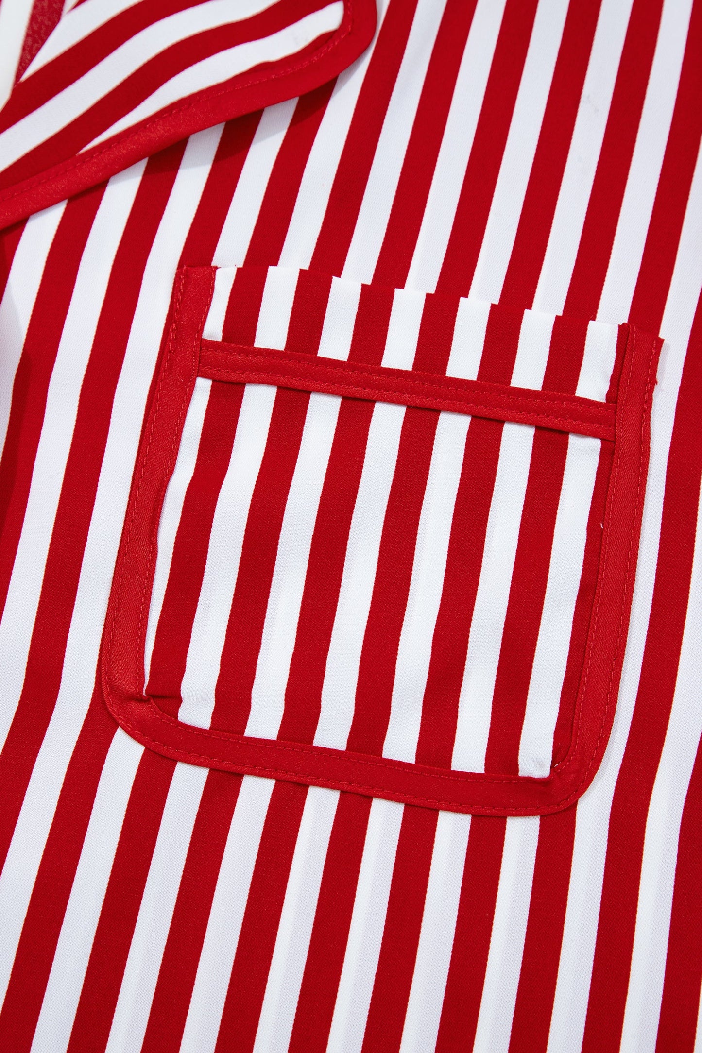 Red Stripe Contrast Velvet Trim Bow Knot Waist 2pcs Pajama Set Dear-Lover Dropshipping