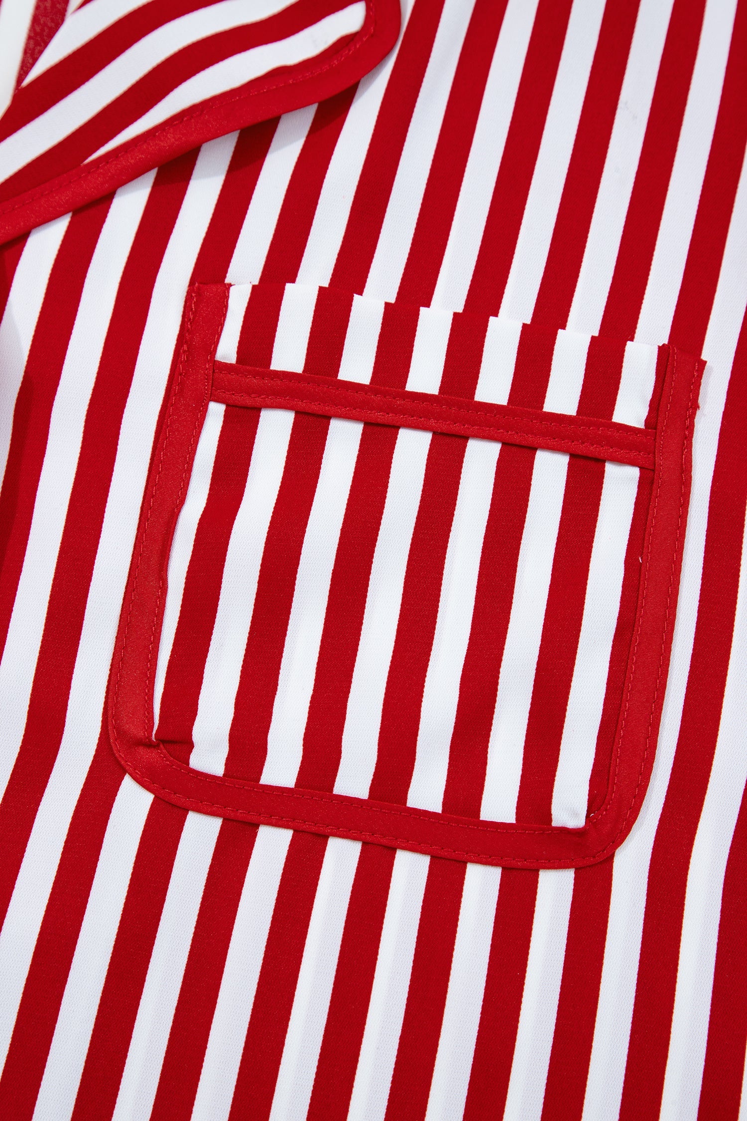 Red Stripe Contrast Velvet Trim Bow Knot Waist 2pcs Pajama Set Dear-Lover Dropshipping