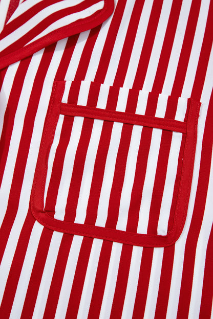 Red Stripe Contrast Velvet Trim Bow Knot Waist 2pcs Pajama Set Dear-Lover Dropshipping