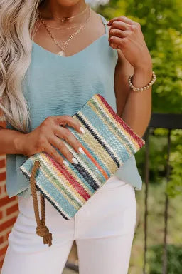 Colorblock Woven Clutch