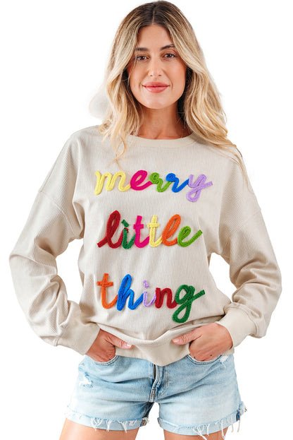 Beige merry little thing Corded Letter Graphic Ribbed Loose Sweatshirt Dear-Lover Dropshipping