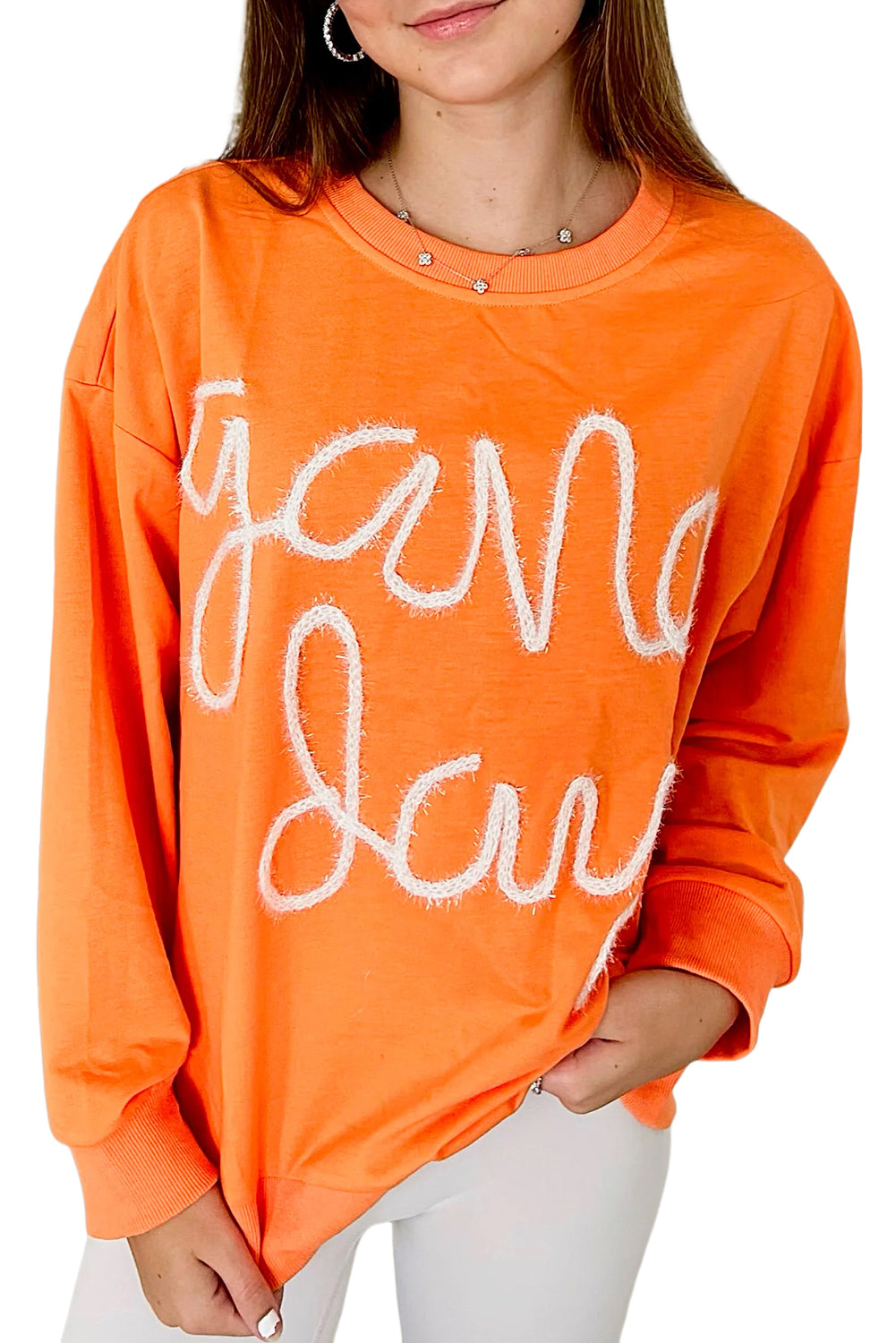 Orange Game Day Contrast Trim Drop Sleeve Sweatshirt