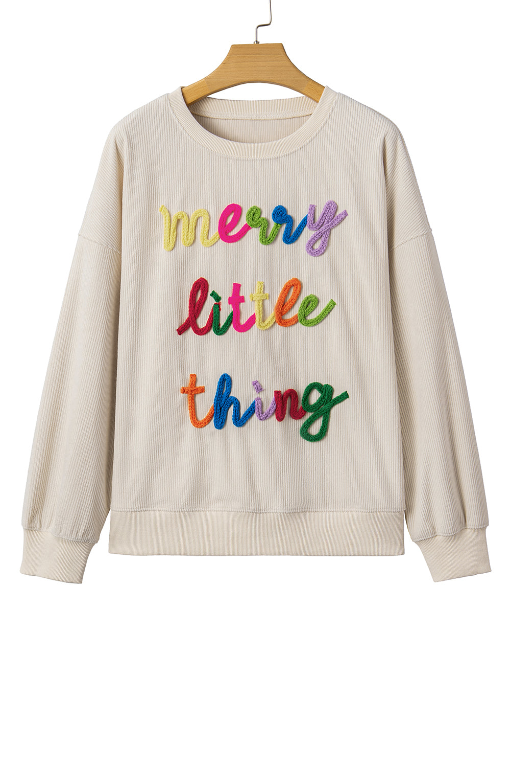 Beige merry little thing Corded Letter Graphic Ribbed Loose Sweatshirt Dear-Lover Dropshipping