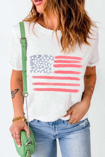 White American Flag Star & Stripe Graphic Crewneck Tee