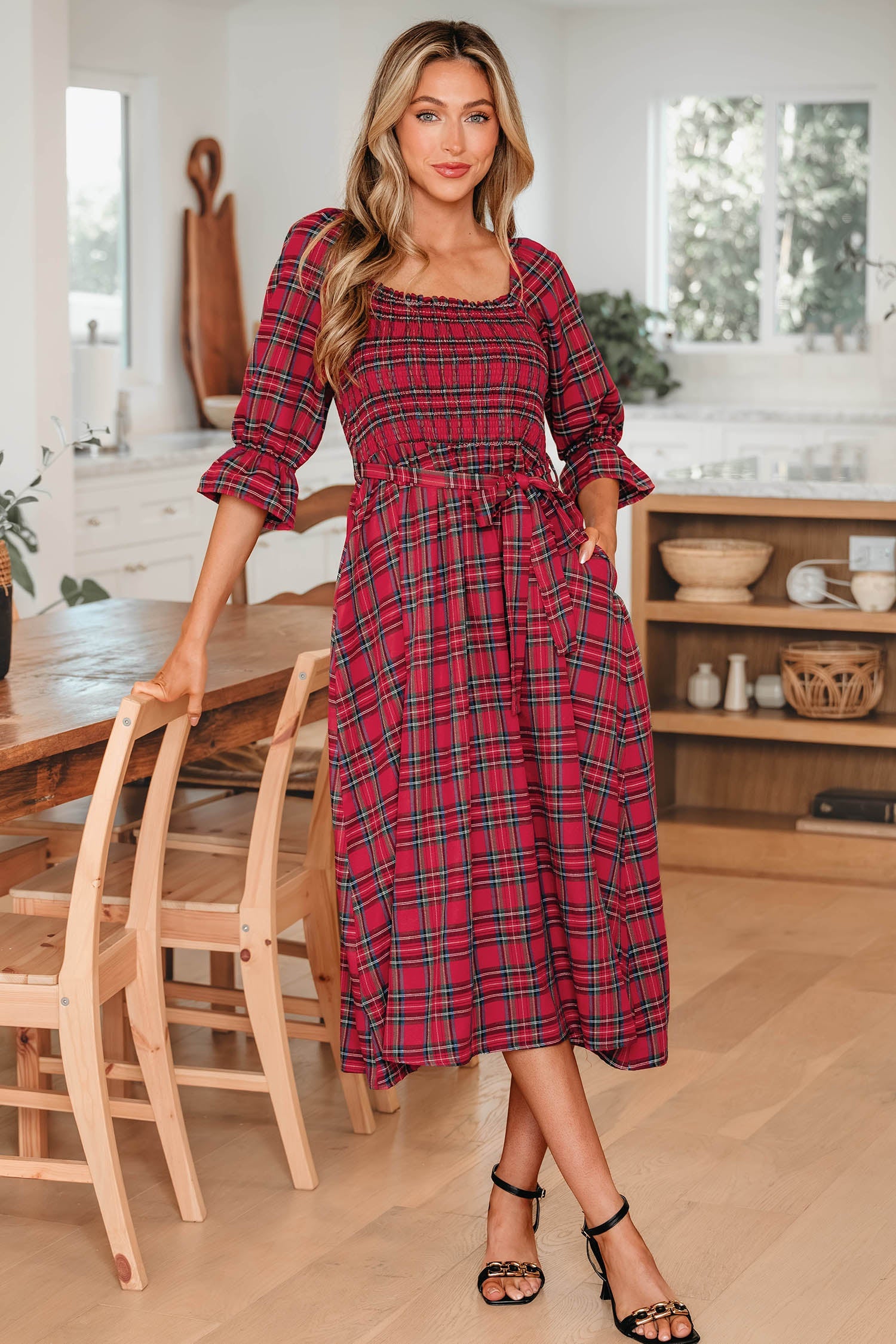 Holiday Red Tartan Plaid Midi Dress Dear-Lover Dropshipping