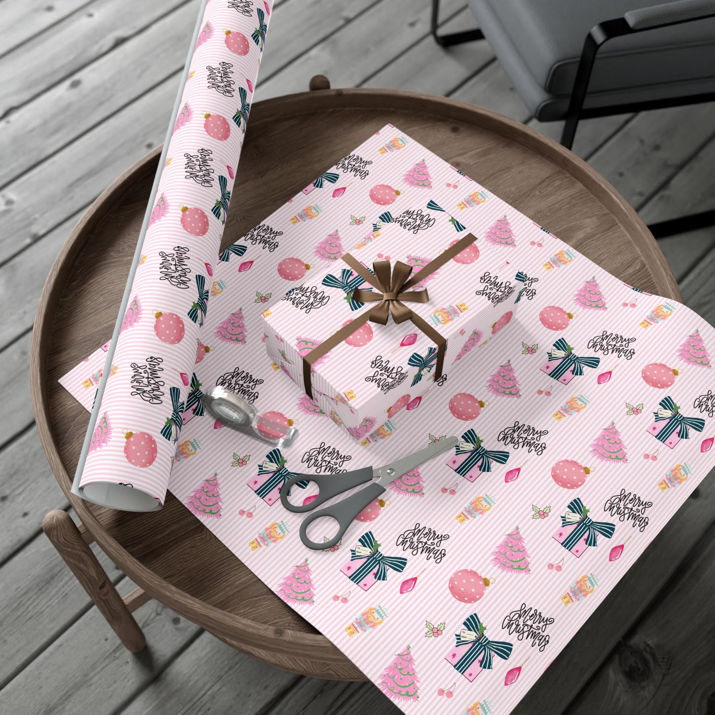 Pink Preppy Christmas Gift Wrap Printify
