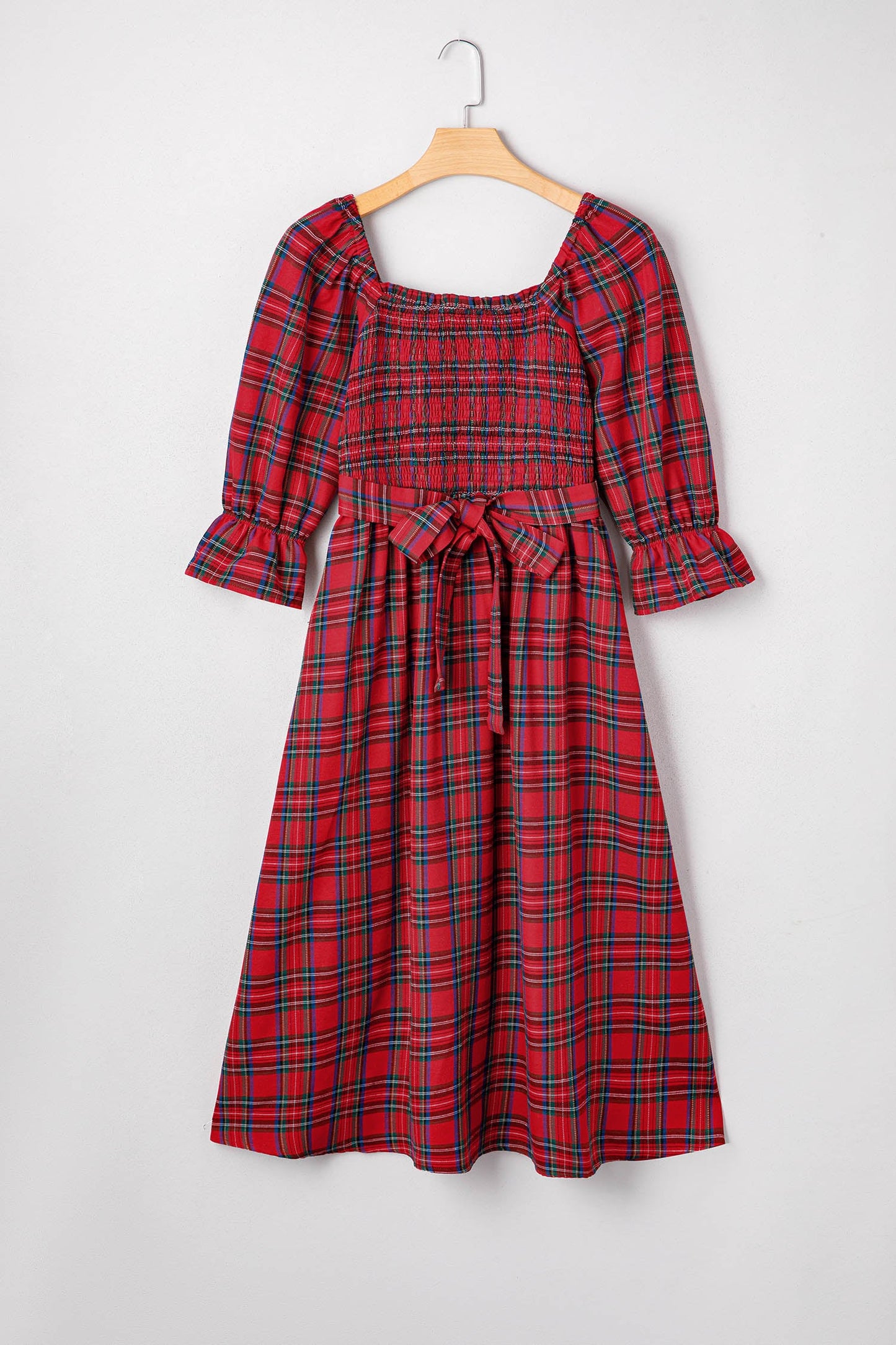 Holiday Red Tartan Plaid Midi Dress Dear-Lover Dropshipping