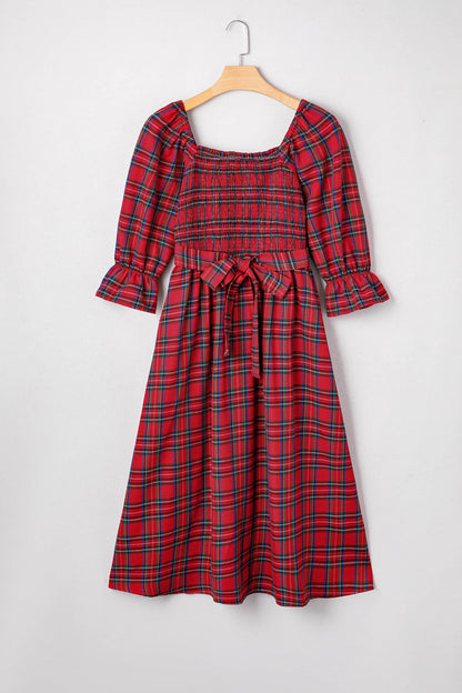 Holiday Red Tartan Plaid Midi Dress Dear-Lover Dropshipping