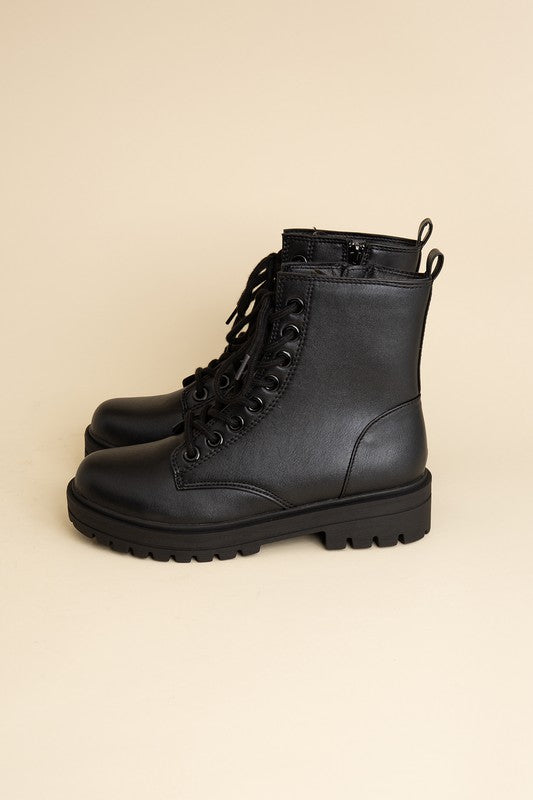 Black Lace-Up Combat Boots