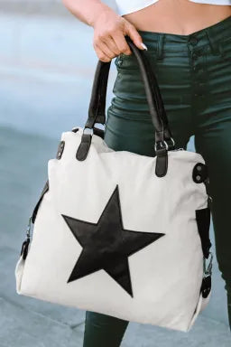 Beige Star Pattern Canvas Tote/Purse