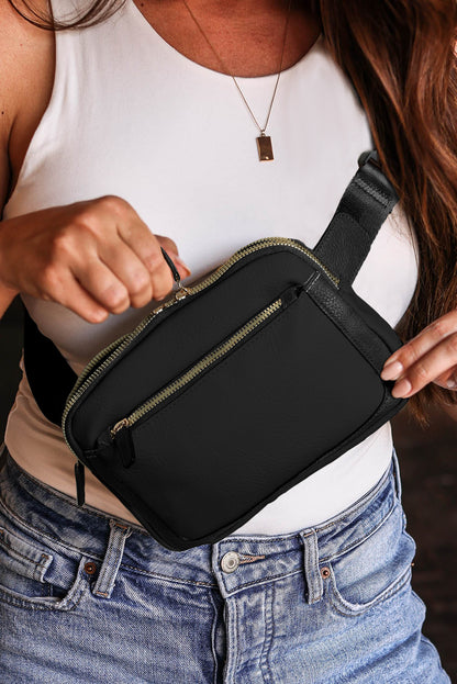 Black Minimalist Multi-zipped Crossbody Bag