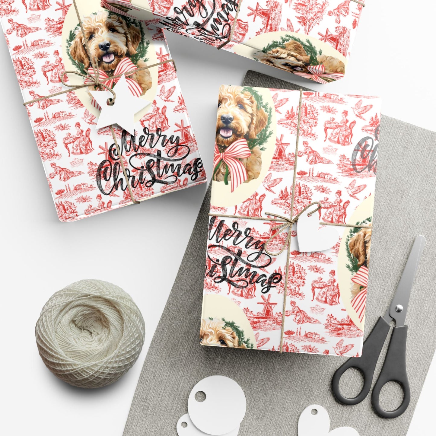 Vintage Red Toile Goldendoodle Christmas Wrapping Paper Printify