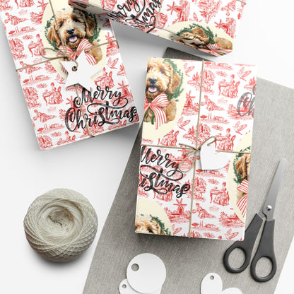 Vintage Red Toile Goldendoodle Christmas Wrapping Paper Printify