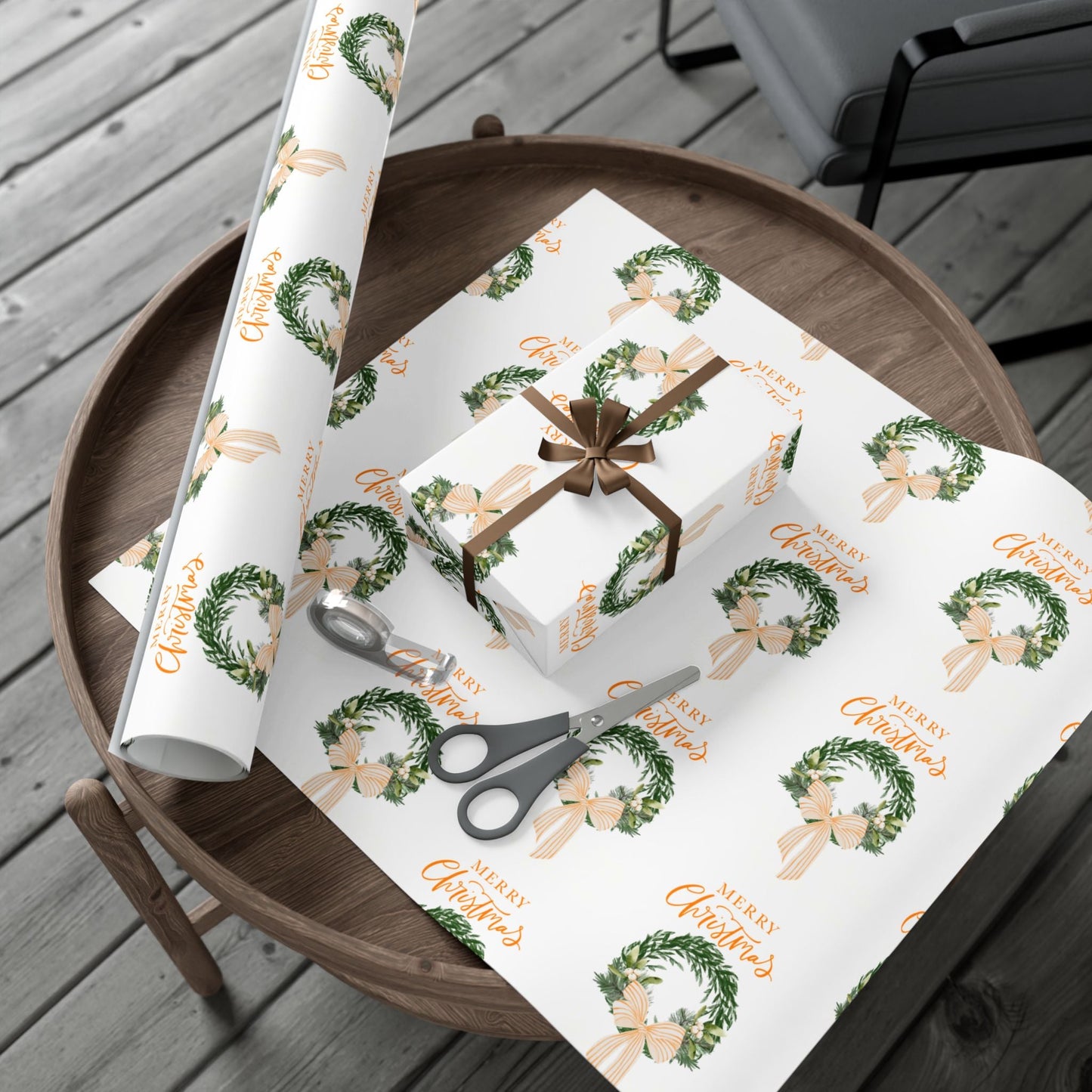 Tennessee Volunteers Christmas Gift Wrap, Elegant Wreath Design, Holiday Wrapping Sheets, Decorative Xmas Present Wrap, Printify