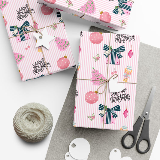 Pink Preppy Christmas Gift Wrap Printify