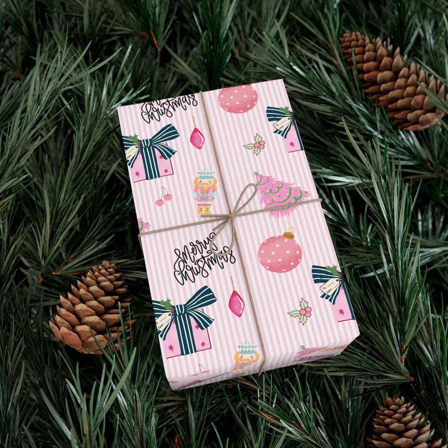 Pink Preppy Christmas Gift Wrap Printify