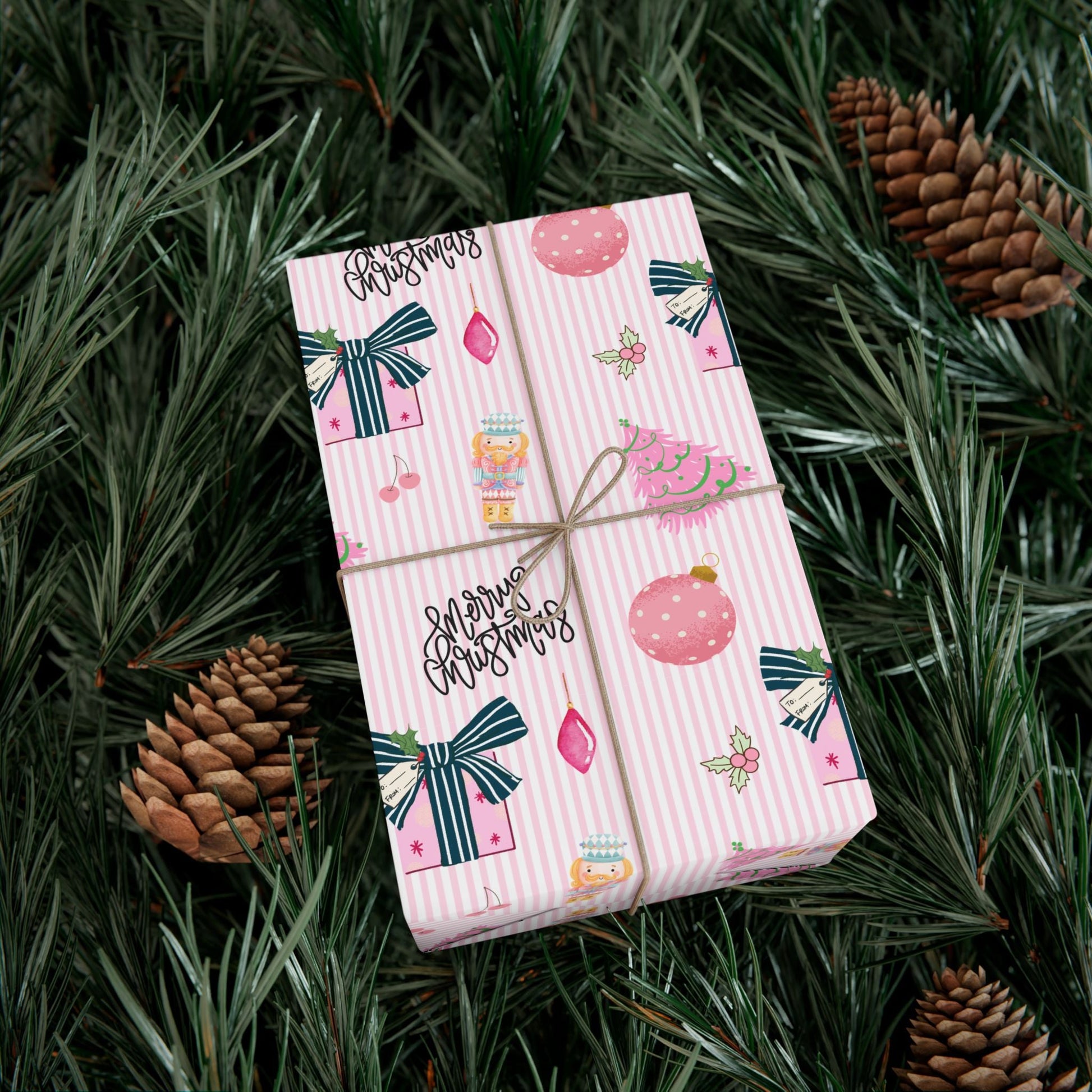 Pink Preppy Christmas Gift Wrap Printify
