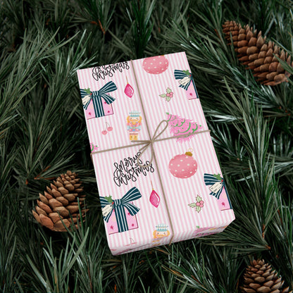 Pink Preppy Christmas Gift Wrap Printify