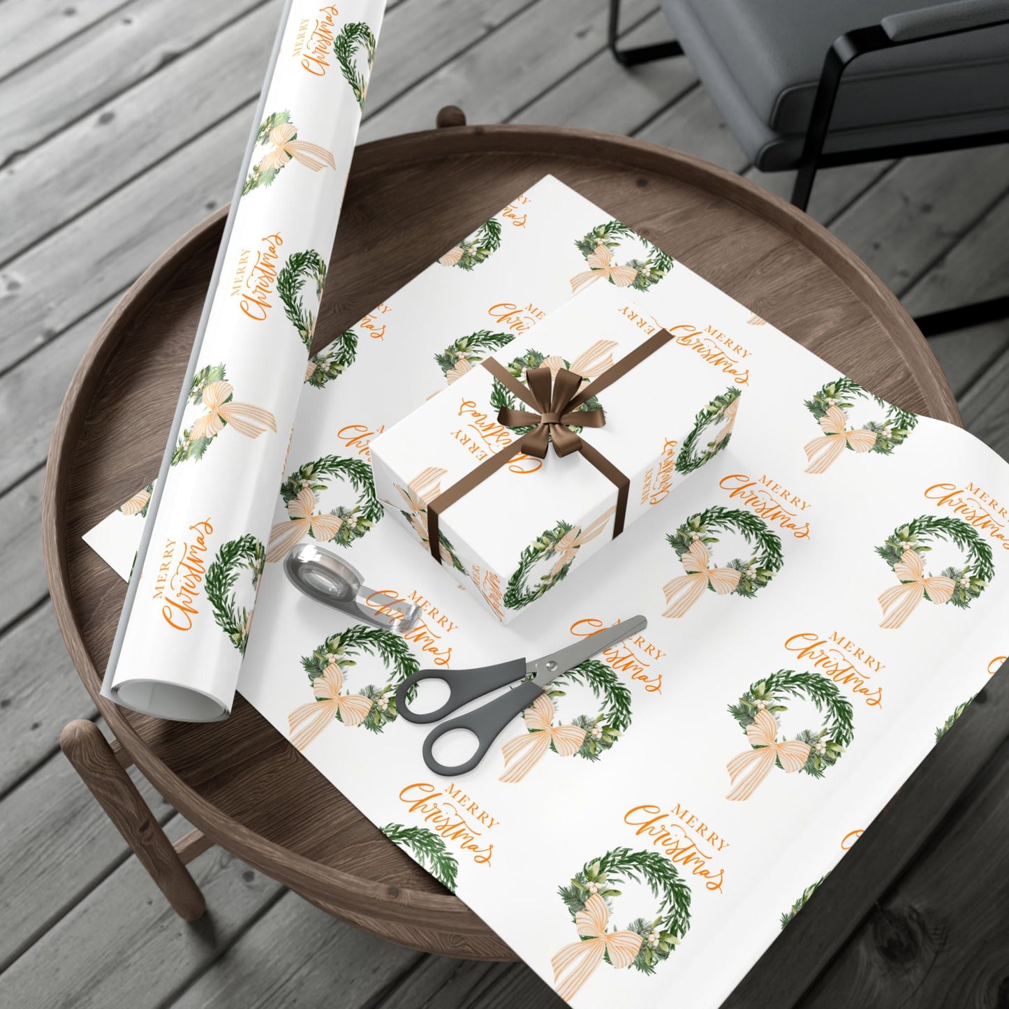 Tennessee Volunteers Christmas Gift Wrap, Elegant Wreath Design, Holiday Wrapping Sheets, Decorative Xmas Present Wrap, Printify