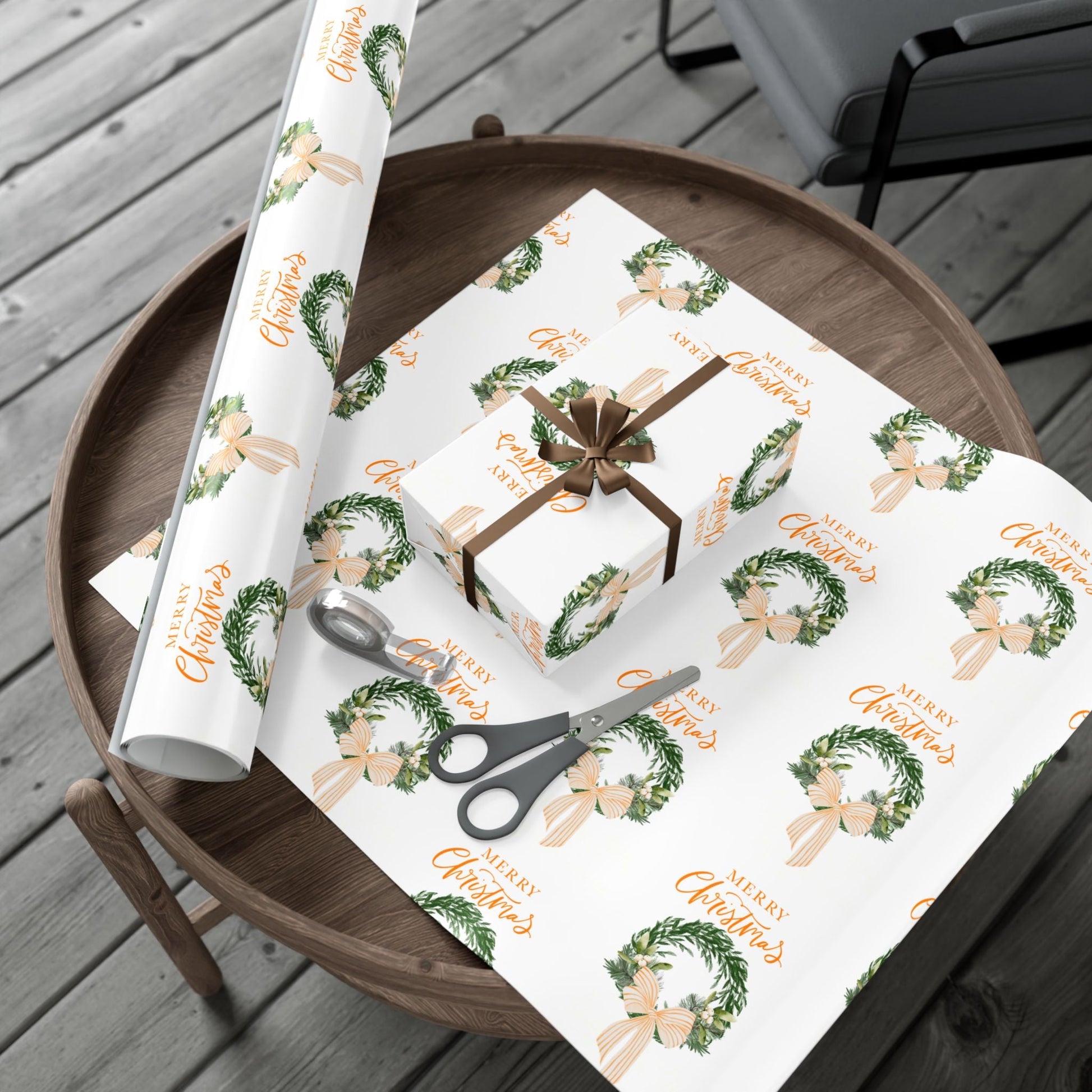 Tennessee Volunteers Christmas Gift Wrap, Elegant Wreath Design, Holiday Wrapping Sheets, Decorative Xmas Present Wrap, Printify