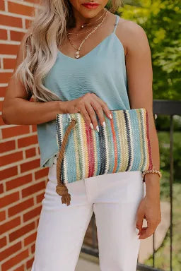 Colorblock Woven Clutch