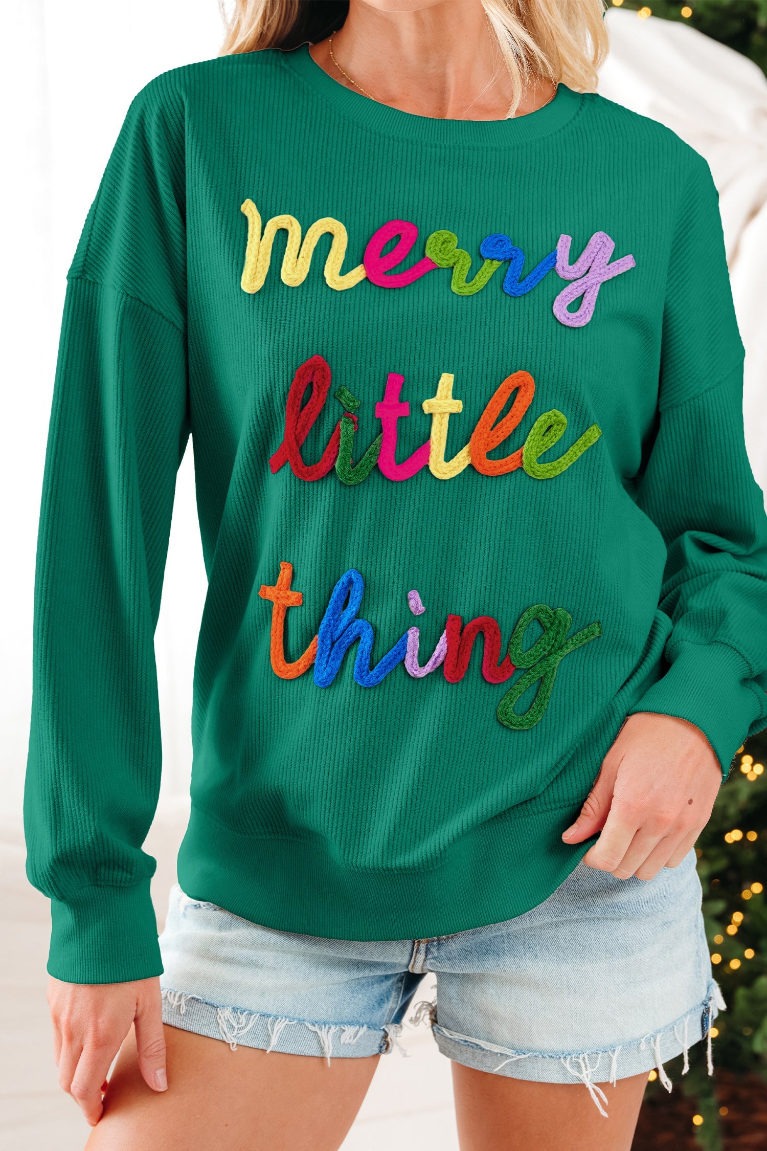 Beige merry little thing Corded Letter Graphic Ribbed Loose Sweatshirt Dear-Lover Dropshipping