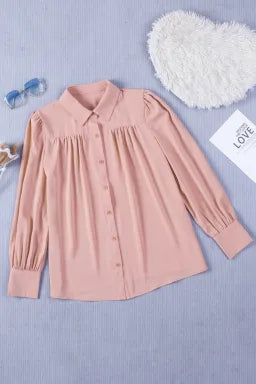 Pink Button Up Pleated Blouse