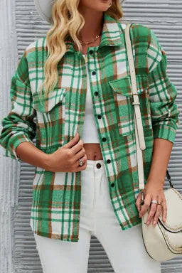 Kelly Green Plaid Button Up Shacket