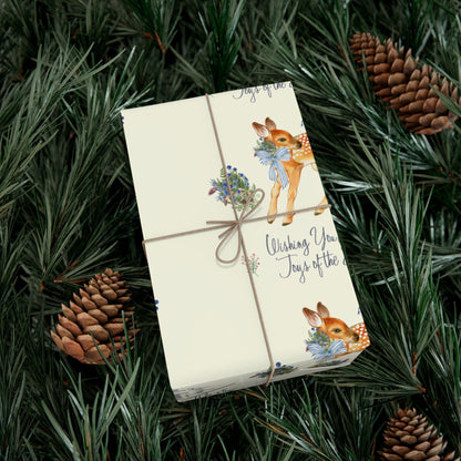 Chinoiserie Christmas Deer Wrapping Paper Rolls, Holiday Gift Packaging, Festive Xmas Patterns, Vintage Woodland Printify
